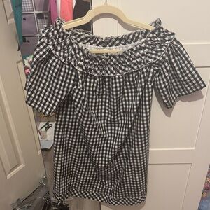 Vineyard Vines Black and White Checkered Off-Shoulder Blouse